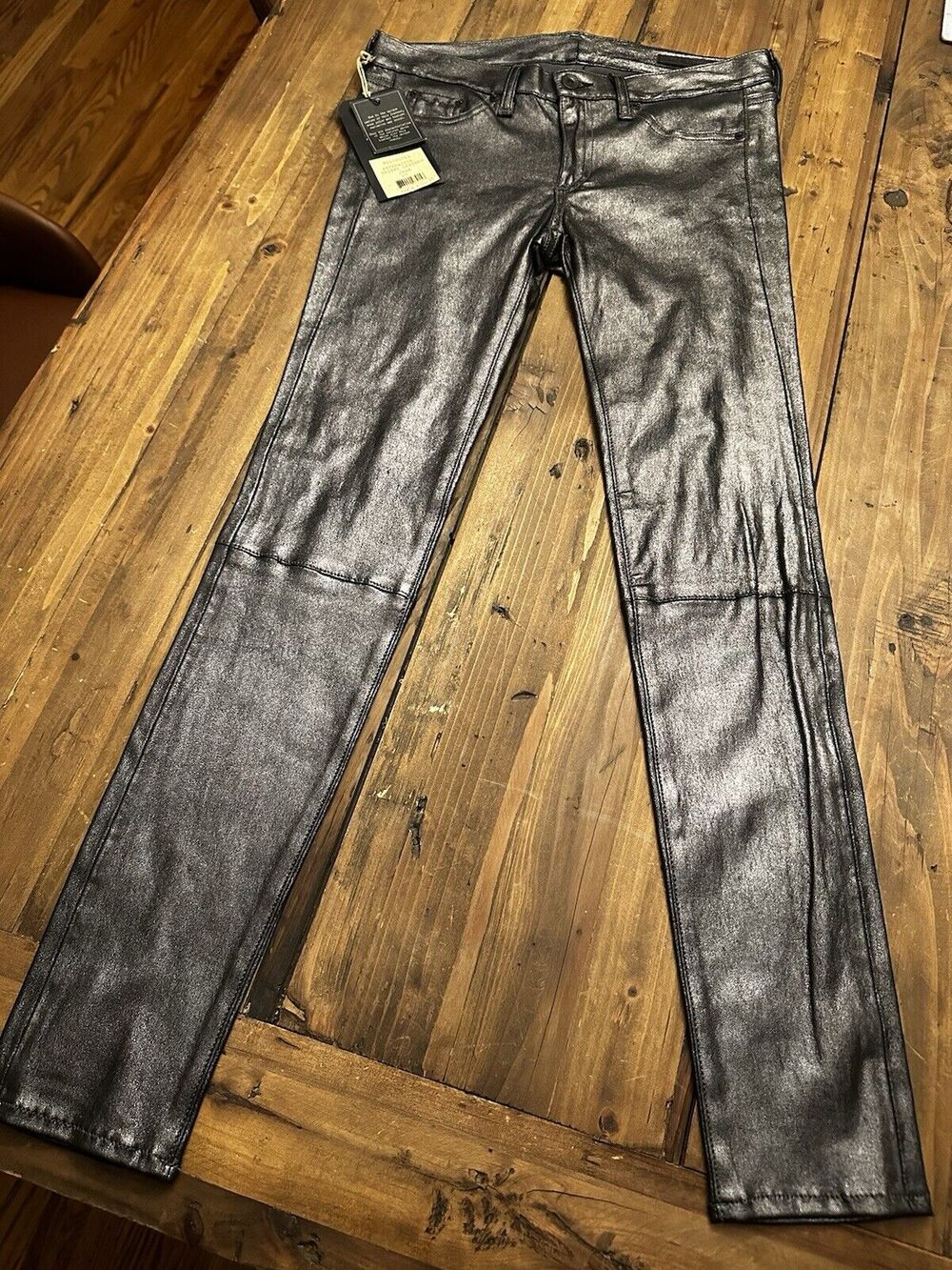 Rag & Bone 100% Lamb Soft Leather Skinny Pants Anthracite Black Size 27 Edgy